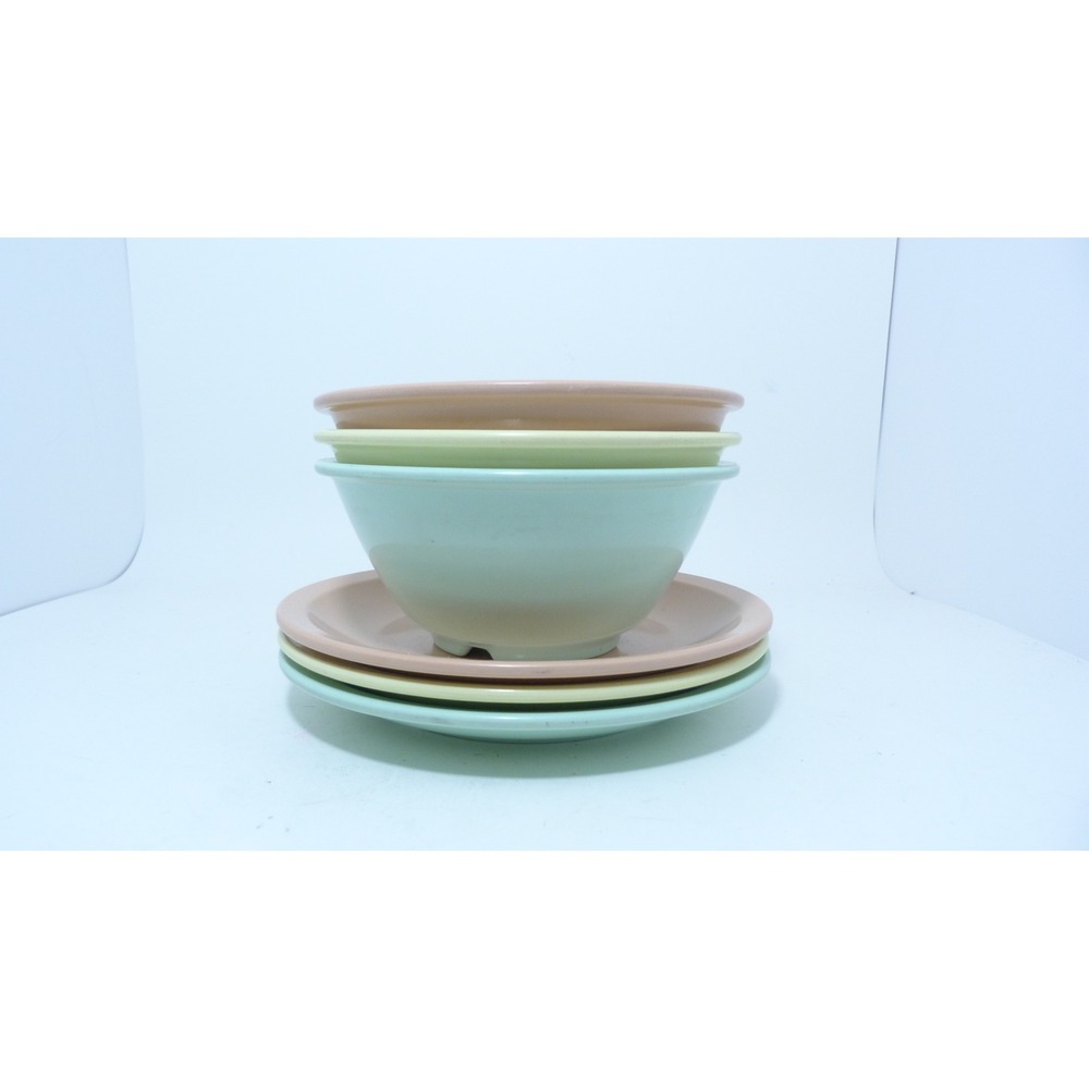 Vintage 1958 Plastomer Ltd Melmac Pastel Bowls and Plates Set of 6 MCM Canada